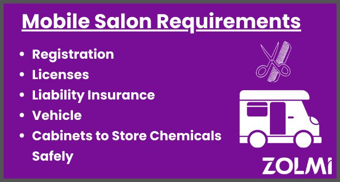 Mobile salon requirements