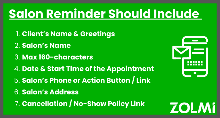 Salon reminder information include