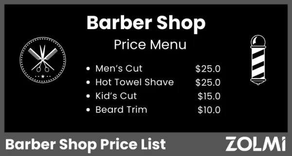 Barber Shop Price List