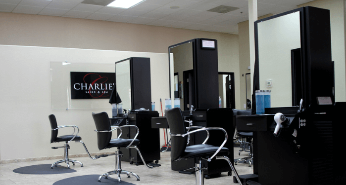 Salon station with a mirror attached