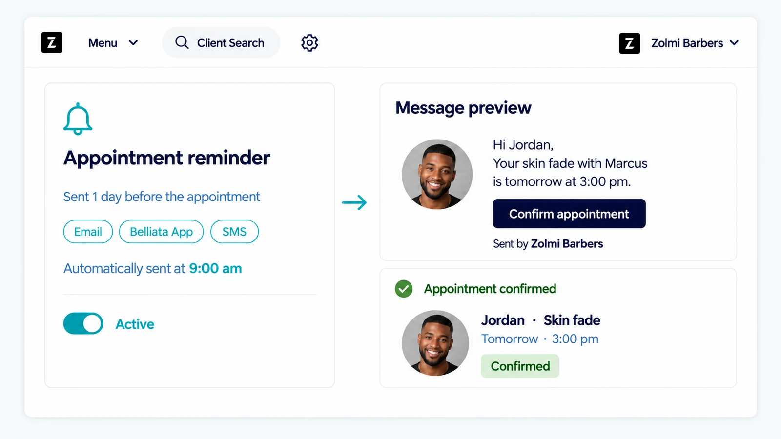 Barbershop SMS reminders setup