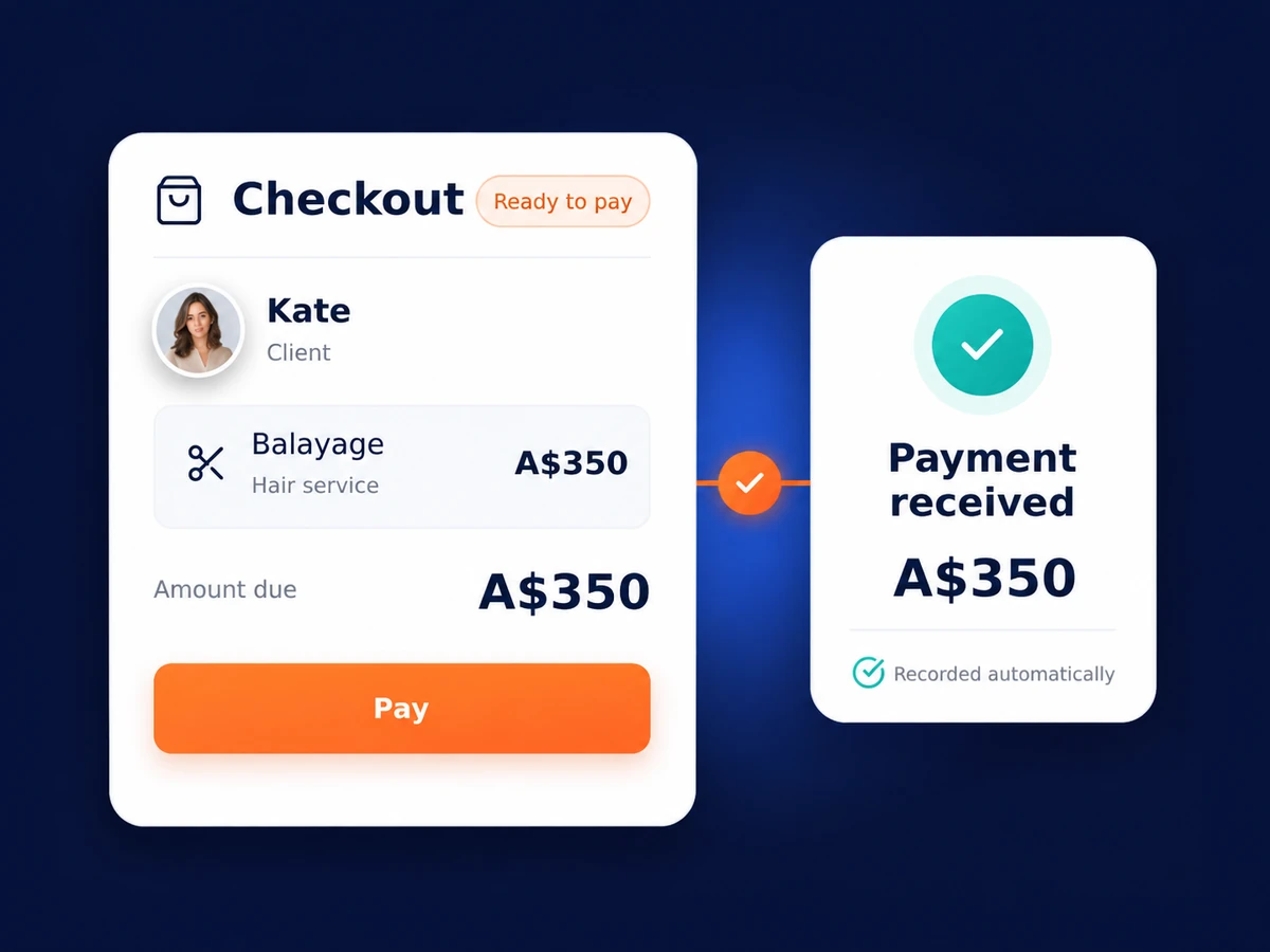 Salon checkout for a balayage service showing USD 650 paid and payment received.