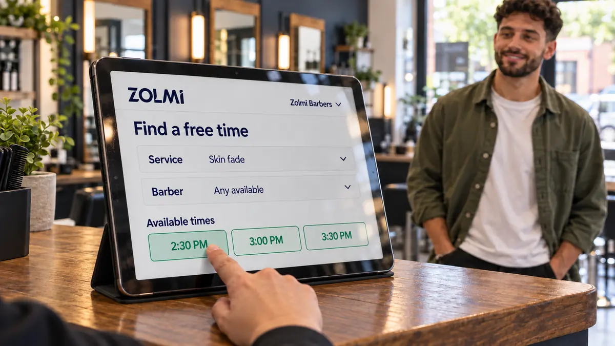 zolmi-barber-walk-in-appointment-search.webp	Staff member selecting an available skin fade appointment in Zolmi for a walk-in client.